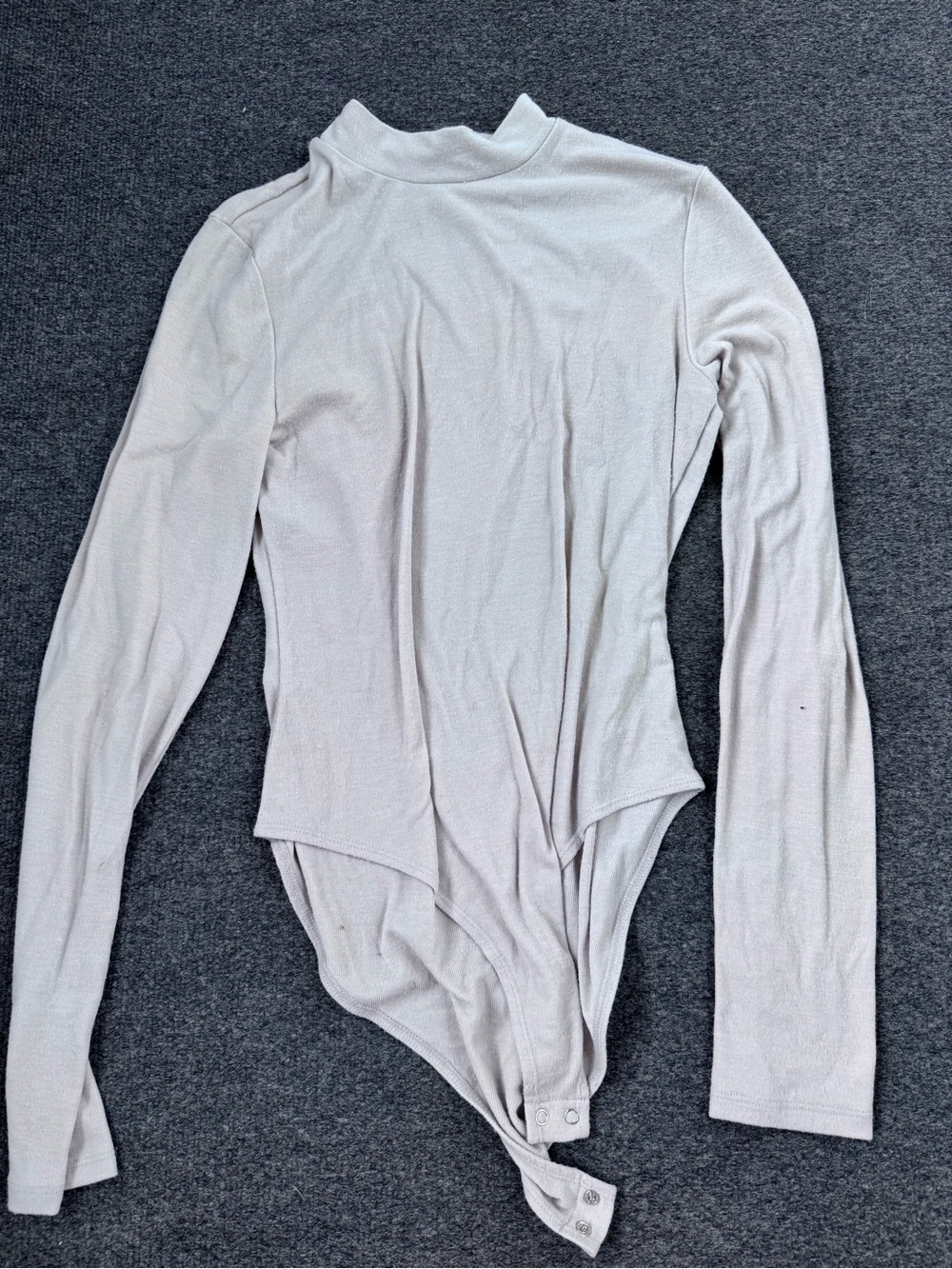 Double Zero Light Ivory Ribbed Mock Neck Long Sleeve Bodysuit